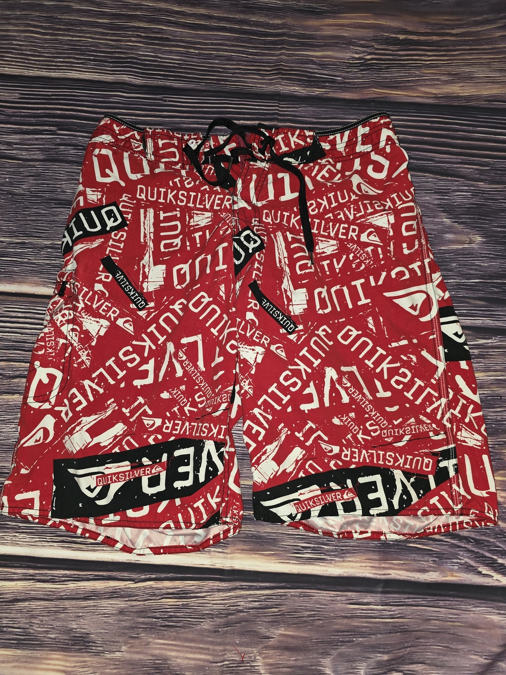 Quiksilver Red & White Logo Graphic Swim Shorts